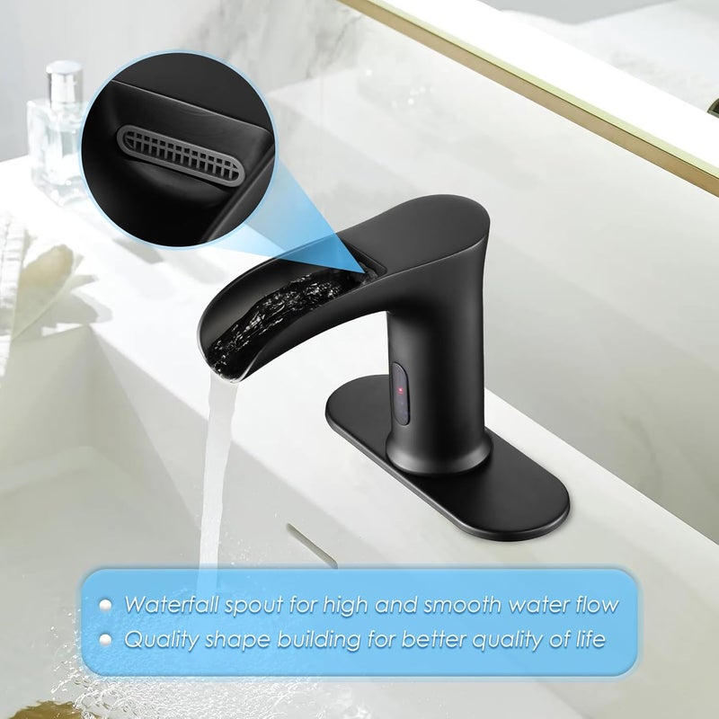 CDLODIN Automatic Sensor Touchless Waterfall Bathroom Sink Faucet, Modern Electronic Sensor Lavatory Faucet, Matte Black Hands Free Vanity Faucets with Control Box and Temperature Mixer - Image 5